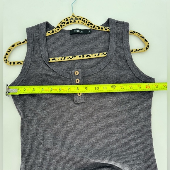 Sunbs Women's Dark Gray Ribbed Button Front Tank Top - Picture 3 of 8
